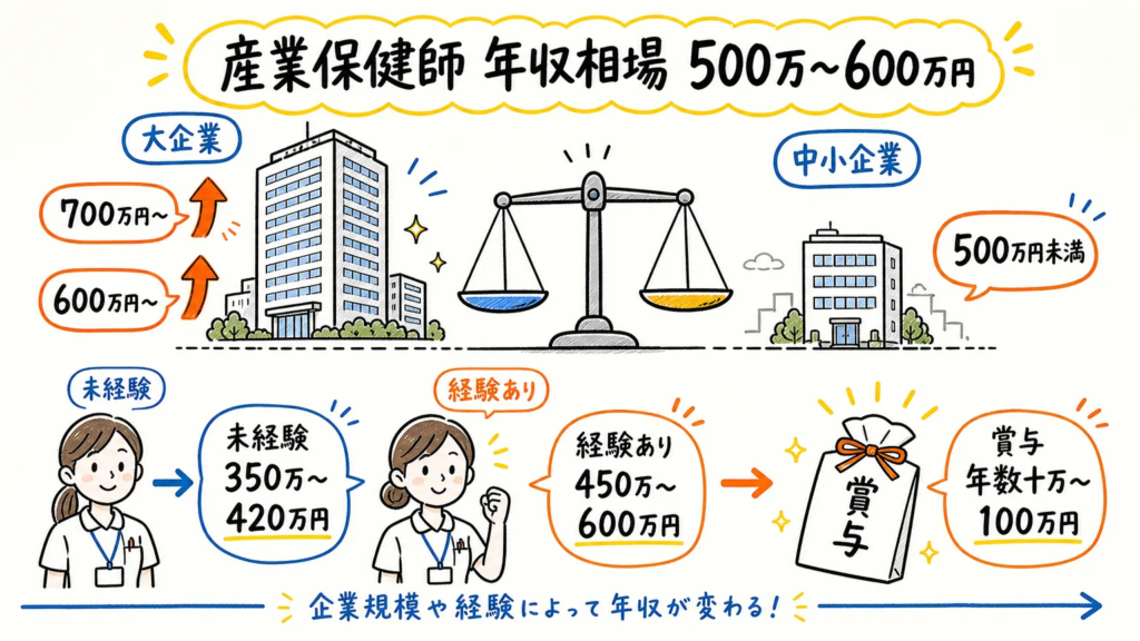 産業保健師の年収相場は500万〜600万円で、大企業ほど高待遇
