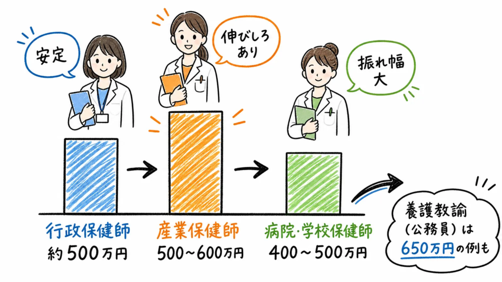 産業保健師と行政保健師・病院保健師との年収比較
